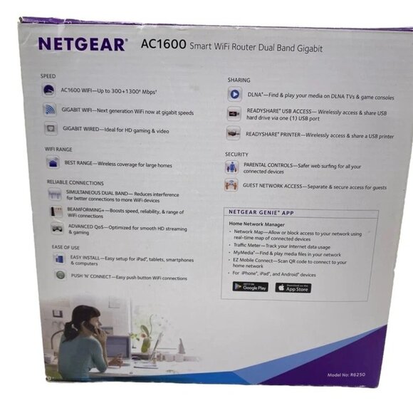 Netgear AC1600 Smart WiFi Router Dual Band R6250-200NAS 300+1300 MPS - OPEN BOX - Picture 9 of 13
